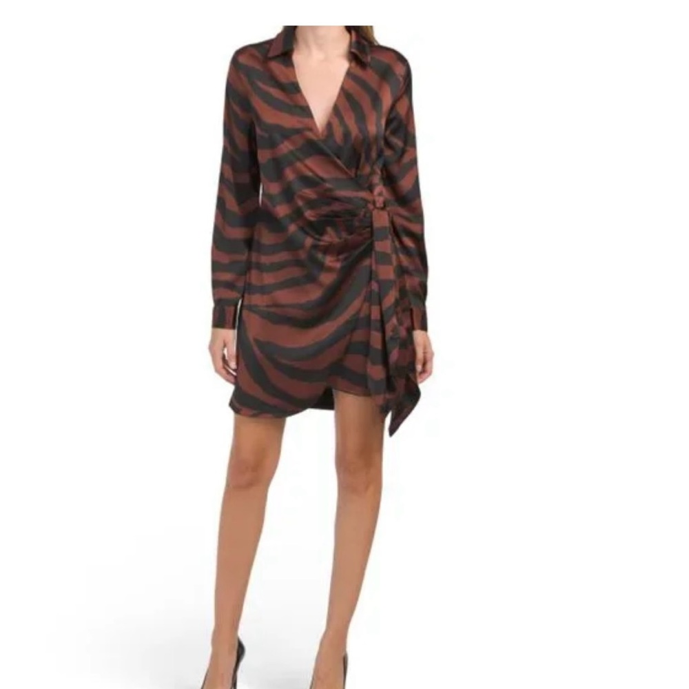 House of Harlow 1960 Brown and Black Zebra Wrap Mini Dress